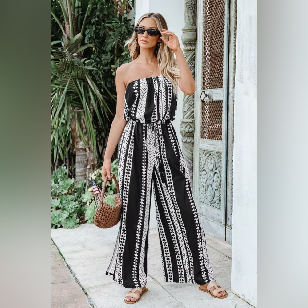 Strapless Tie Waist Jumpsuit
